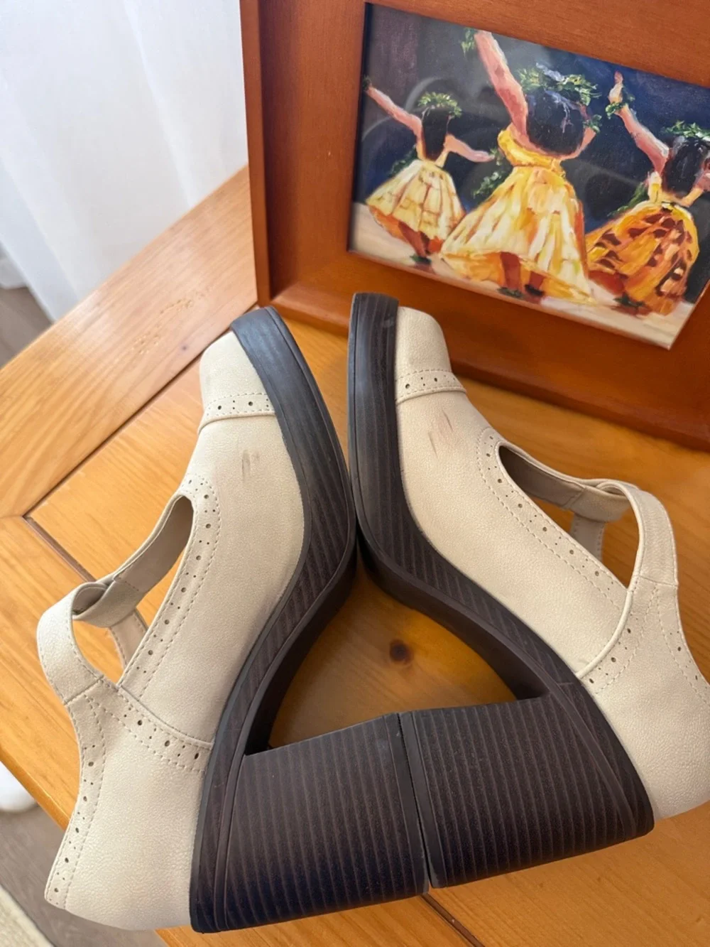 Maurices Light Cream Suede Mary Jane Block Heels - Picture 7 of 7